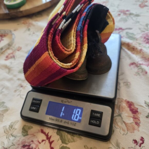 Colorful Stole With Brass Bells At Ends Hinduism Inscription On Bells - Picture 12 of 12